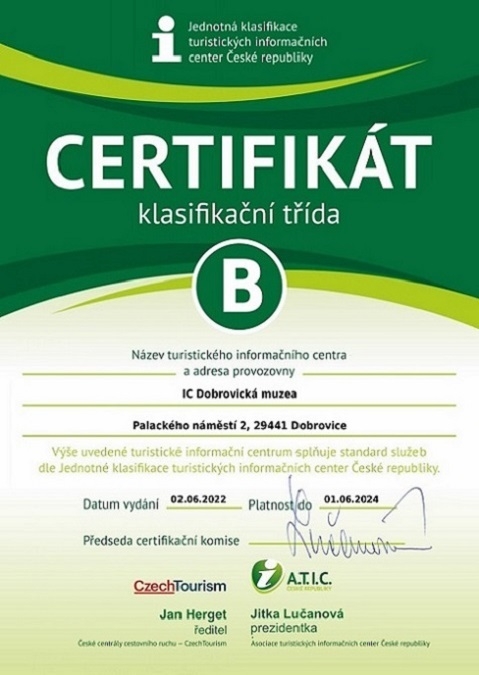 Certifikát IC Dobrovická muzea